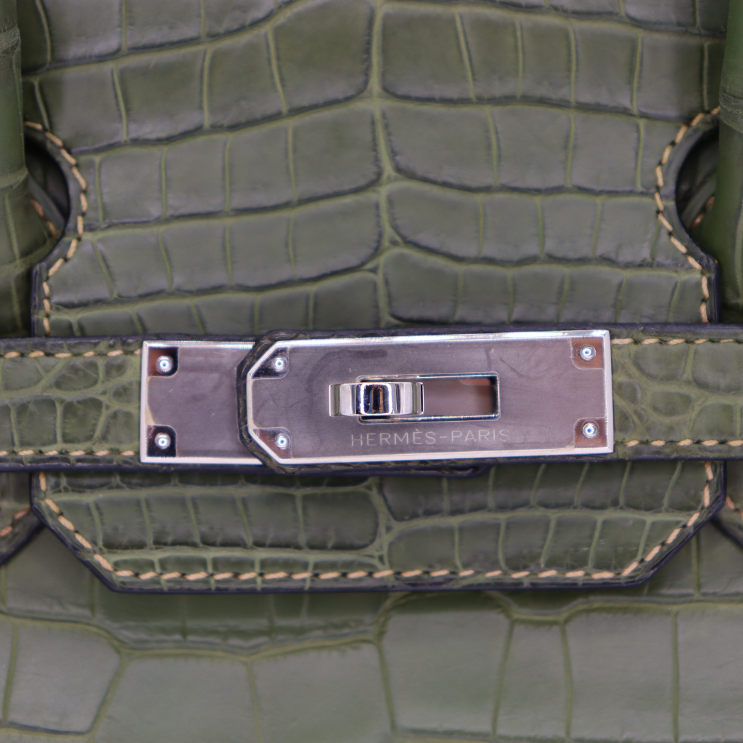 Hermès 30cm Birkin Canopee Matte Porosus Crocodile Palladium Hardware