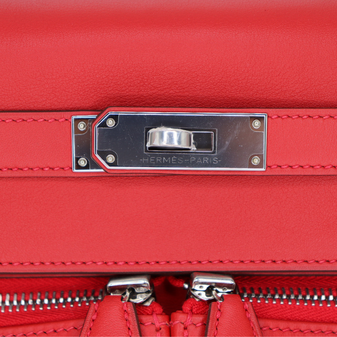 Hermès 32cm Kelly Lakis Retourne Vermillon Palladium Hardware