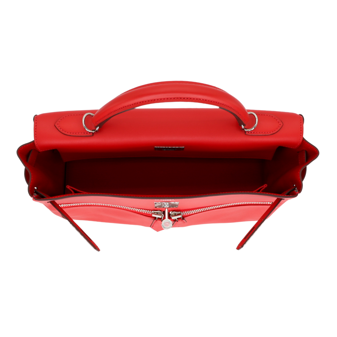 Hermès 32cm Kelly Lakis Retourne Vermillon Palladium Hardware