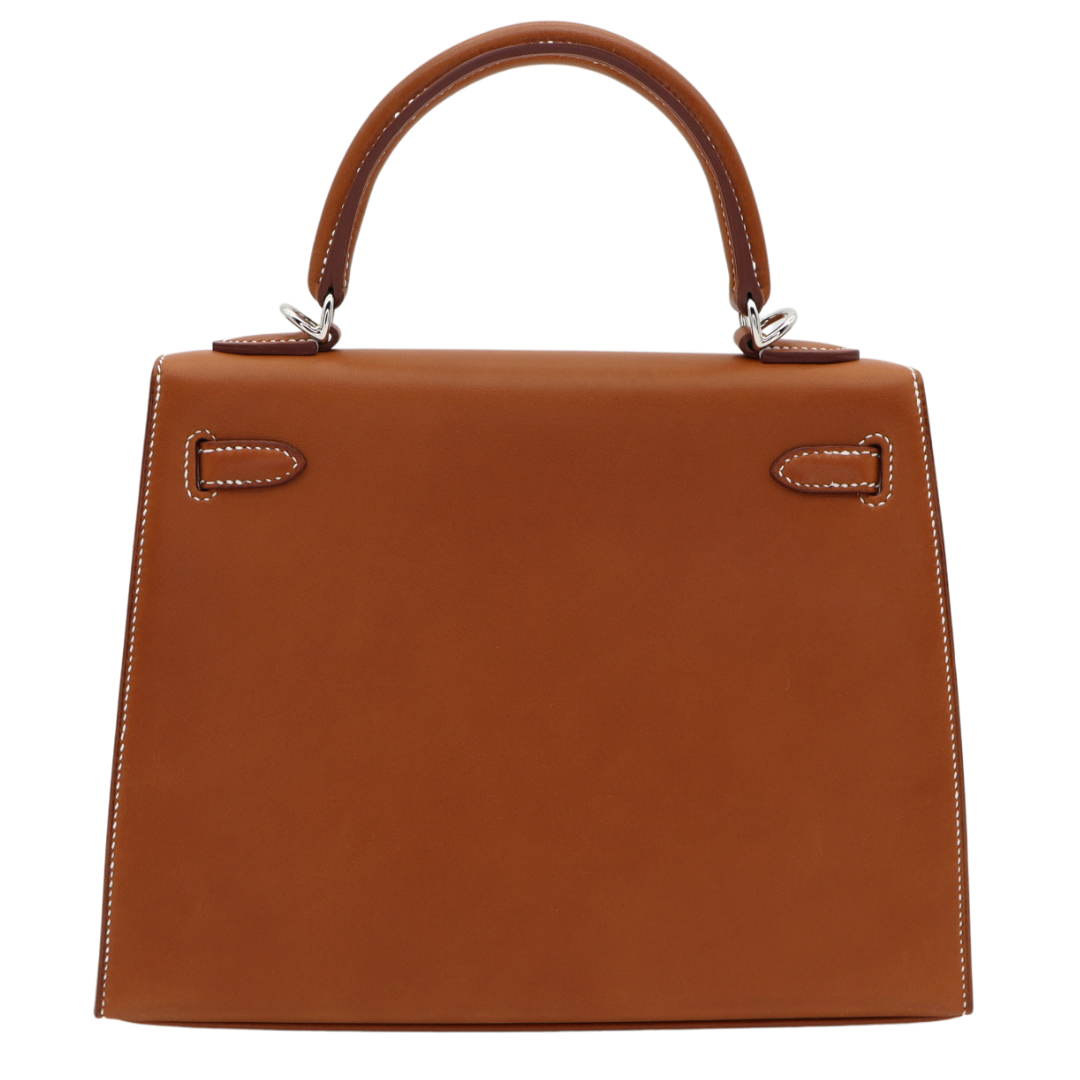 Hermès 25cm Kelly Sellier Fauve Barenia Palladium Hardware