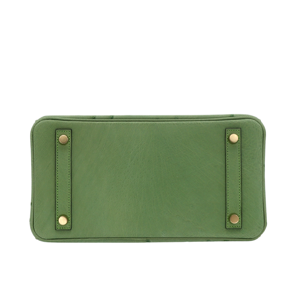 Hermès 25cm Birkin Vert Criquet Ostrich Gold Hardware