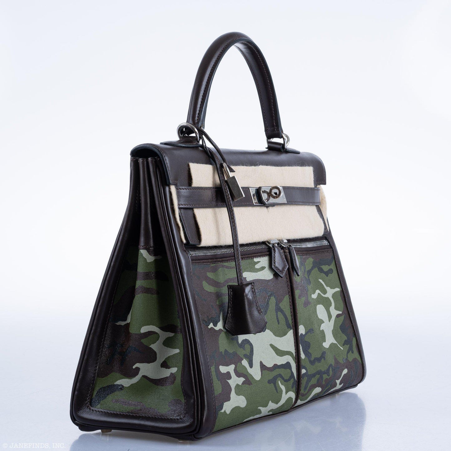 Vintage Hermes Kelly Lakis 35 Chocolate Box & Toile Camouflage Painting Palladium Hardware