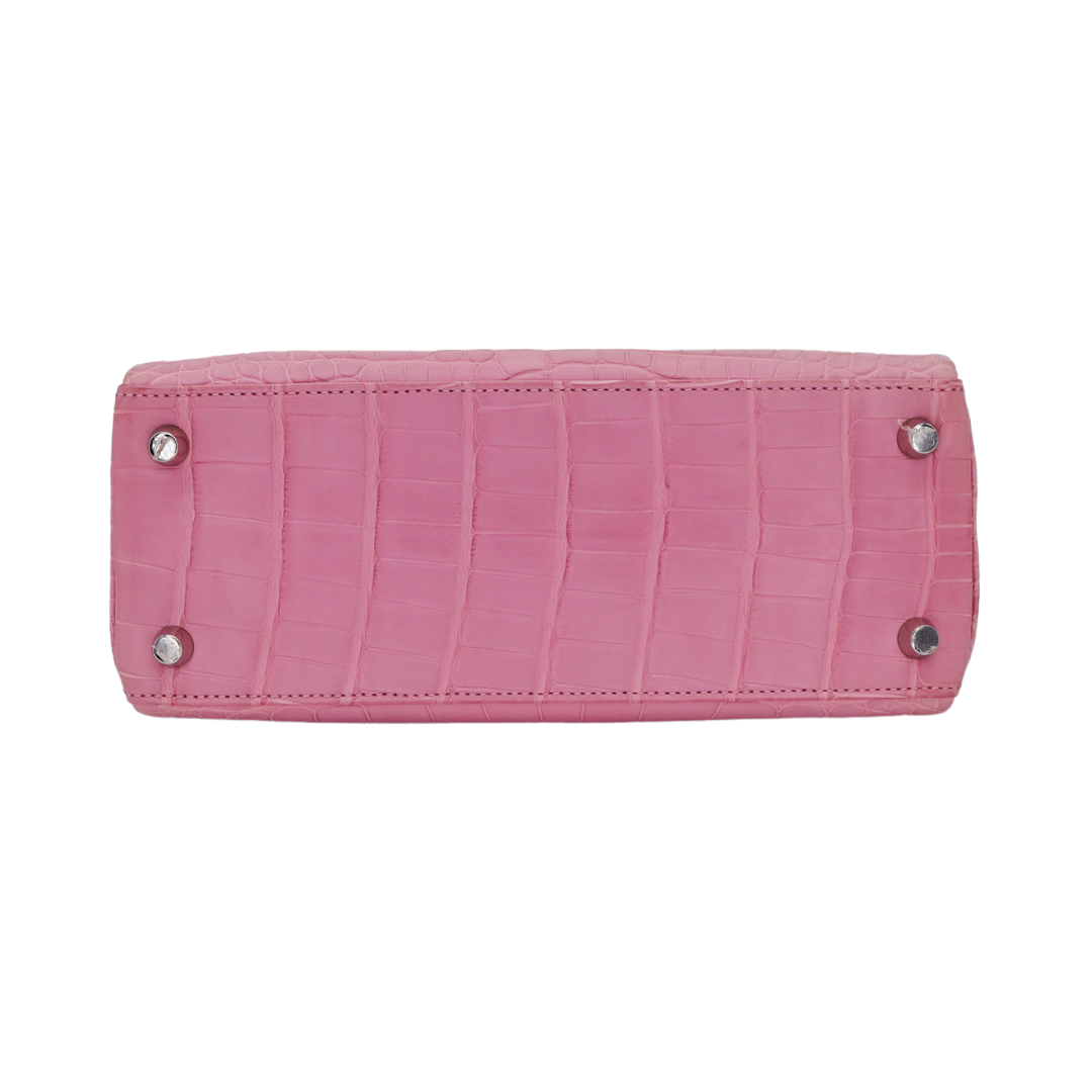 Hermès 25cm Kelly Retourne Bubblegum Matte Alligator Palladium Hardware