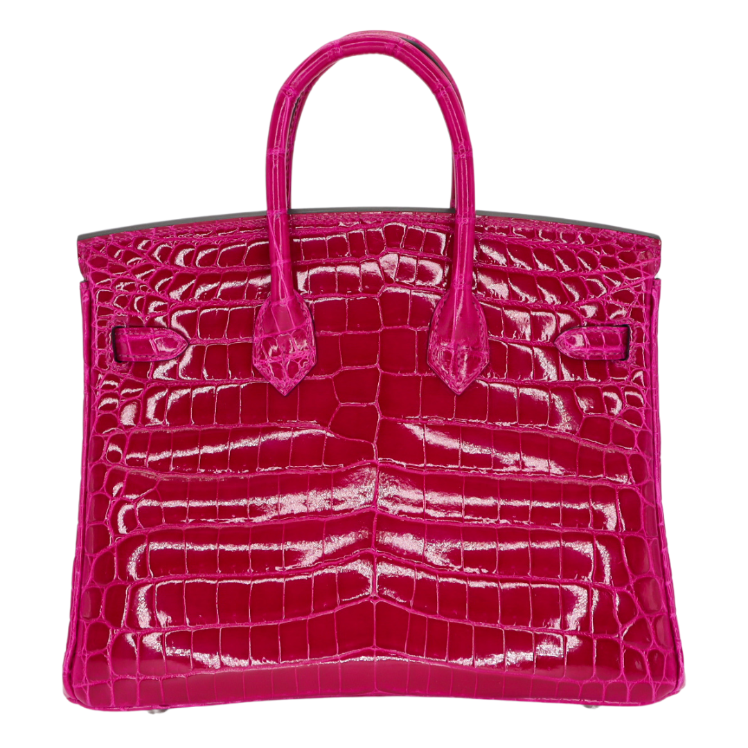 Hermès 25cm Birkin Rose Scheherazade Shiny Niloticus Crocodile Palladium Hardware