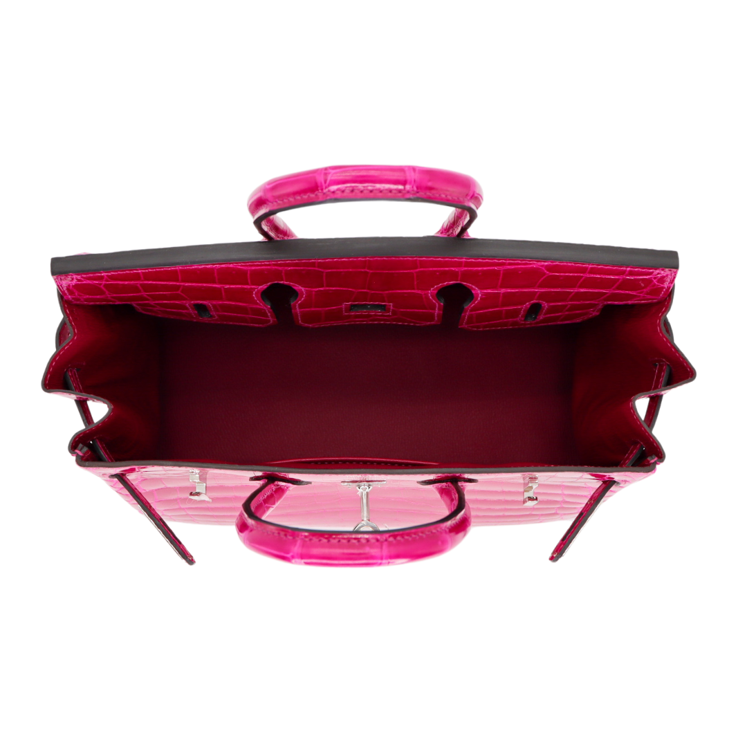 Hermès 25cm Birkin Rose Scheherazade Shiny Niloticus Crocodile Palladium Hardware