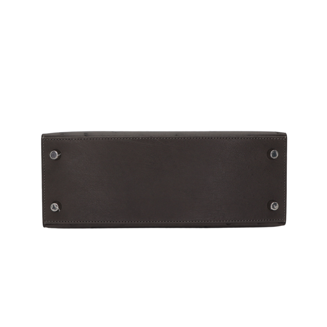 Hermès 25cm Kelly Sellier Gris Meyer Ostrich Palladium Hardware