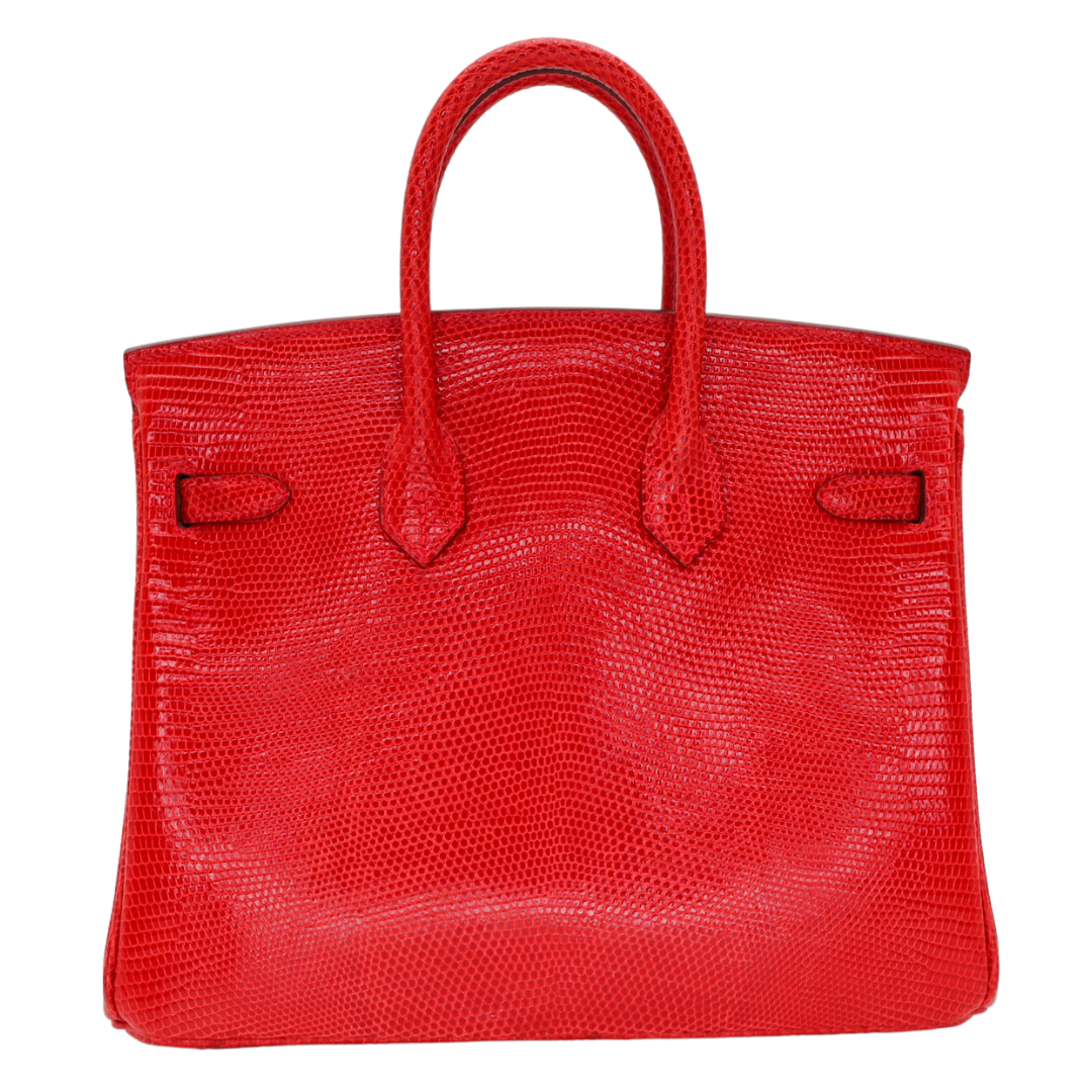 Hermès 25cm Birkin Rouge Exotic Lizard Gold Hardware