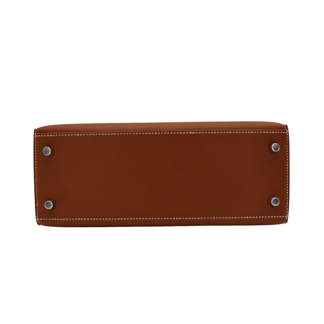 Hermès 25cm Kelly Sellier Fauve Barenia Palladium Hardware