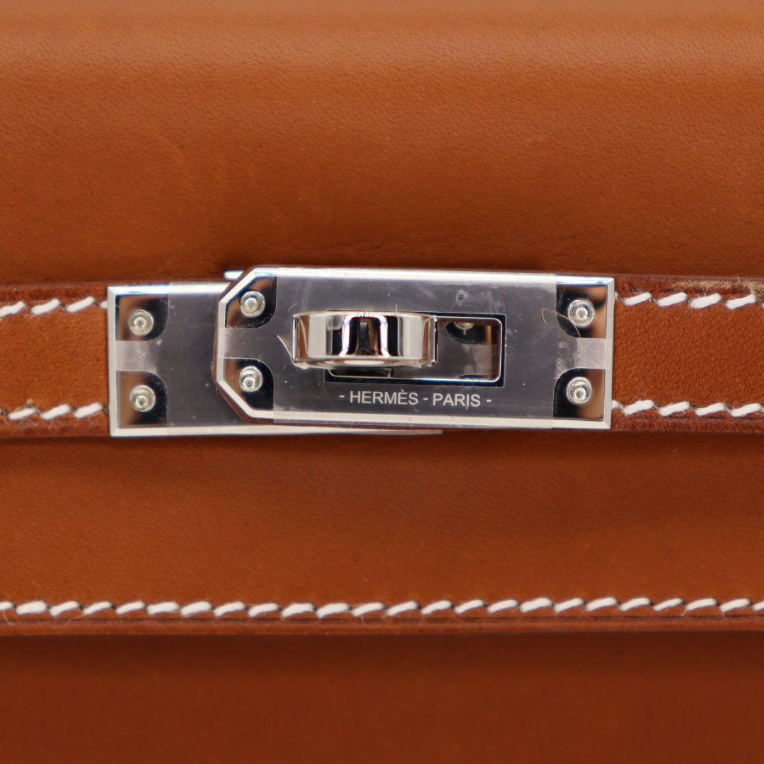 Hermès 25cm Kelly Sellier Fauve Barenia Palladium Hardware