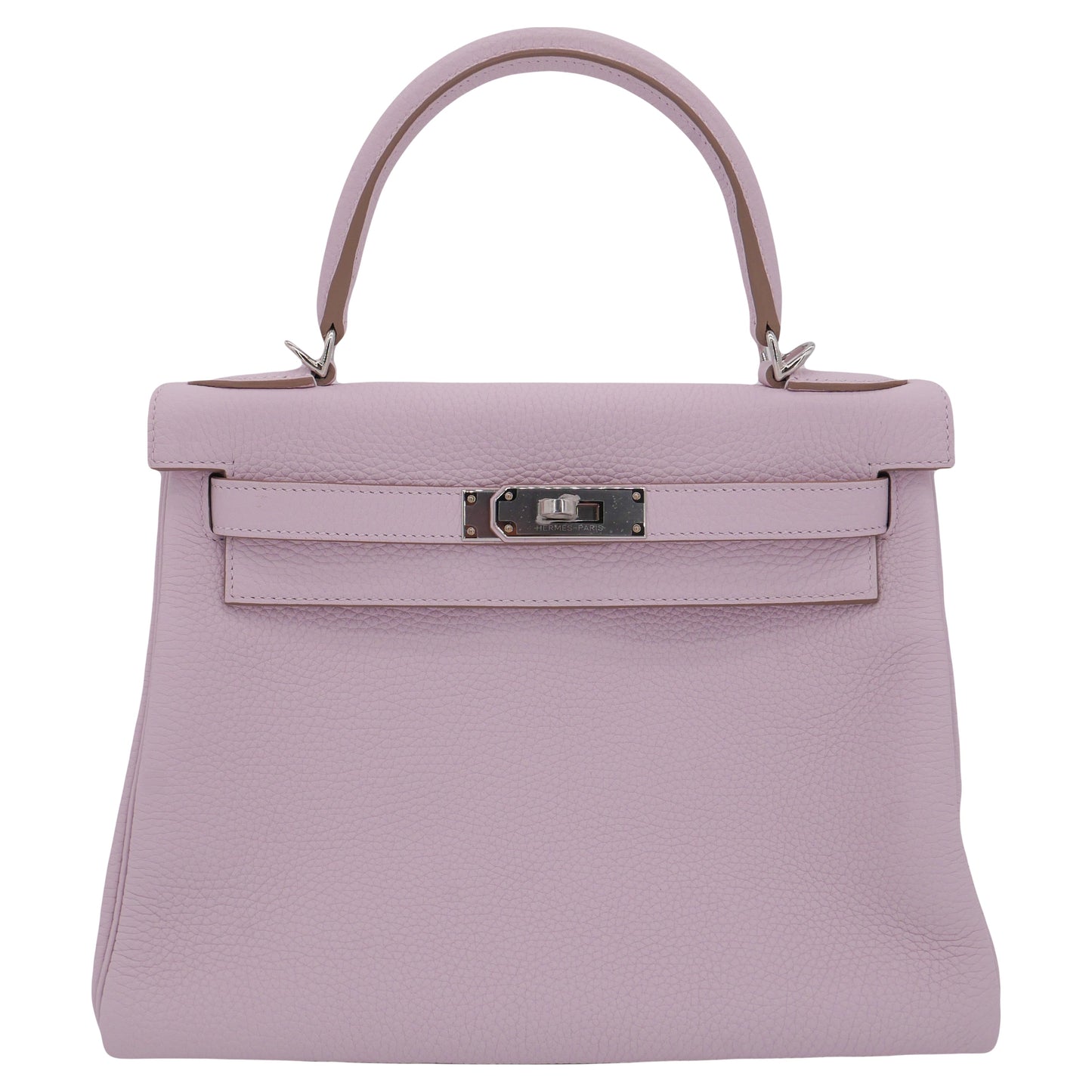 Hermès 28cm Kelly Retourne Mauve Pale Clemence Leather Palladium Hardware