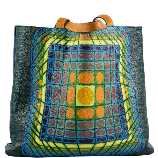 Vintage Hermes Double ‘Cyber’ Sens 36 Custom Painted Clemence Reversible Tote - Artwork 2021