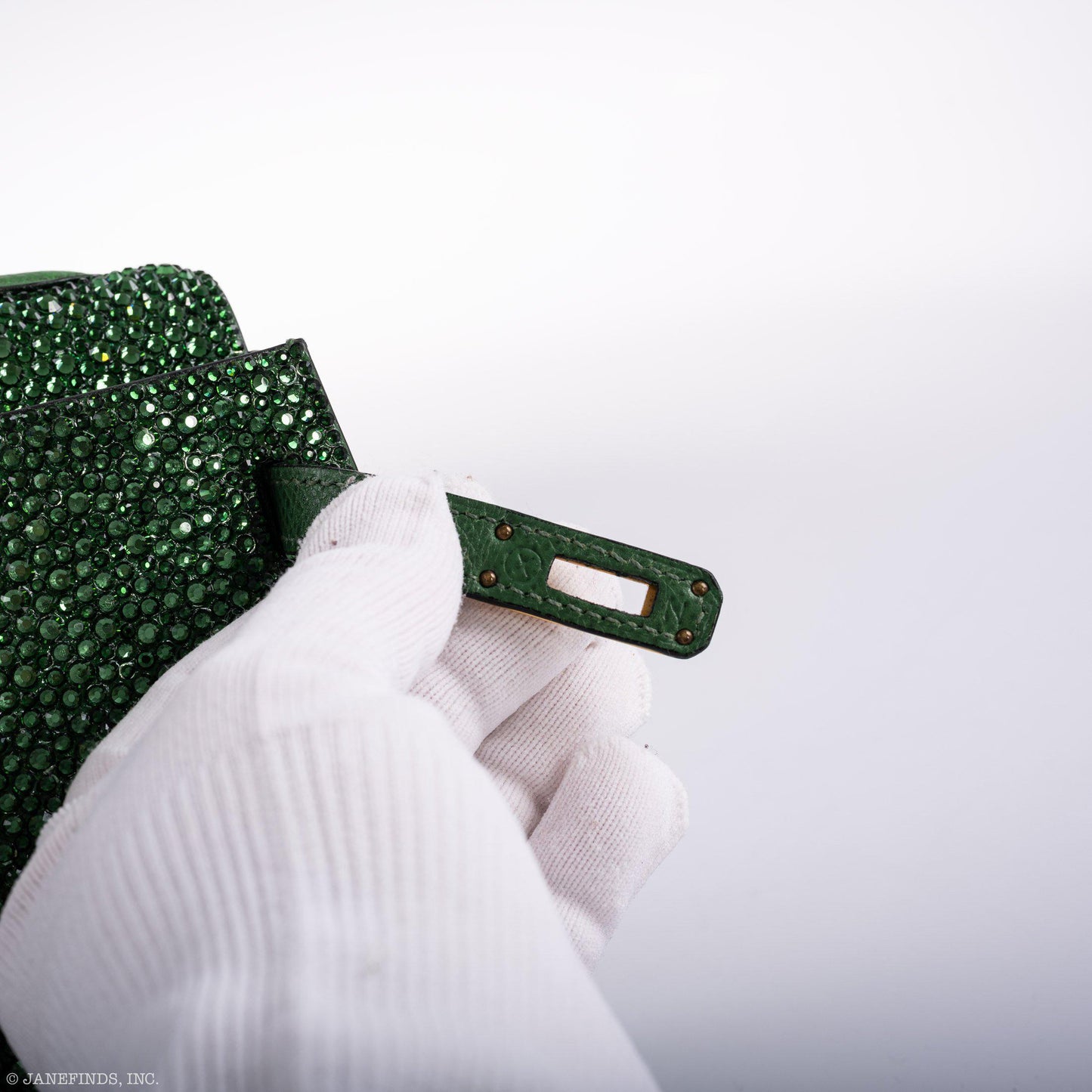 Vintage Hermes Emerald Kelly of Oz with Swarovski Crystals Epsom Gold Hardware
