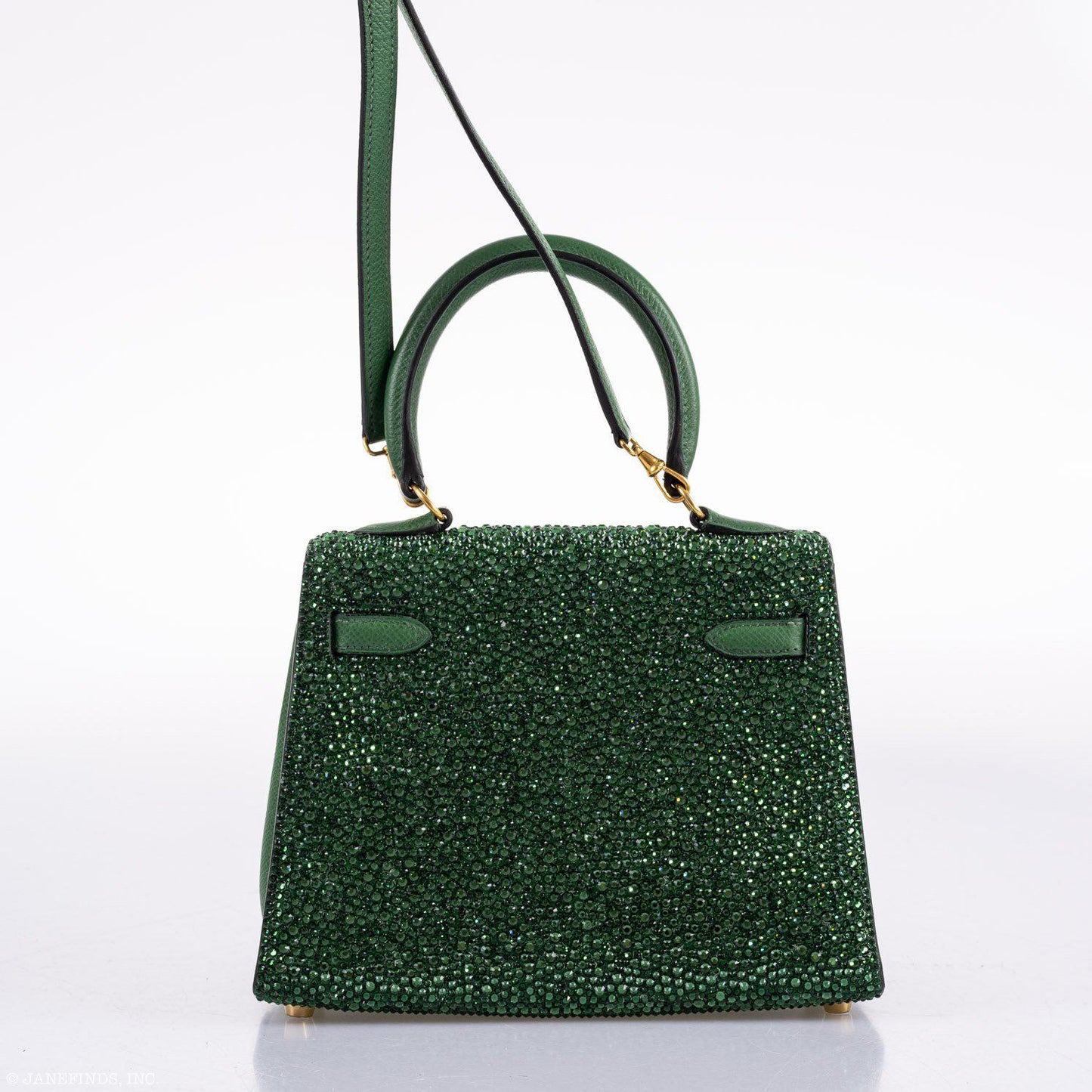 Vintage Hermes Emerald Kelly of Oz with Swarovski Crystals Epsom Gold Hardware