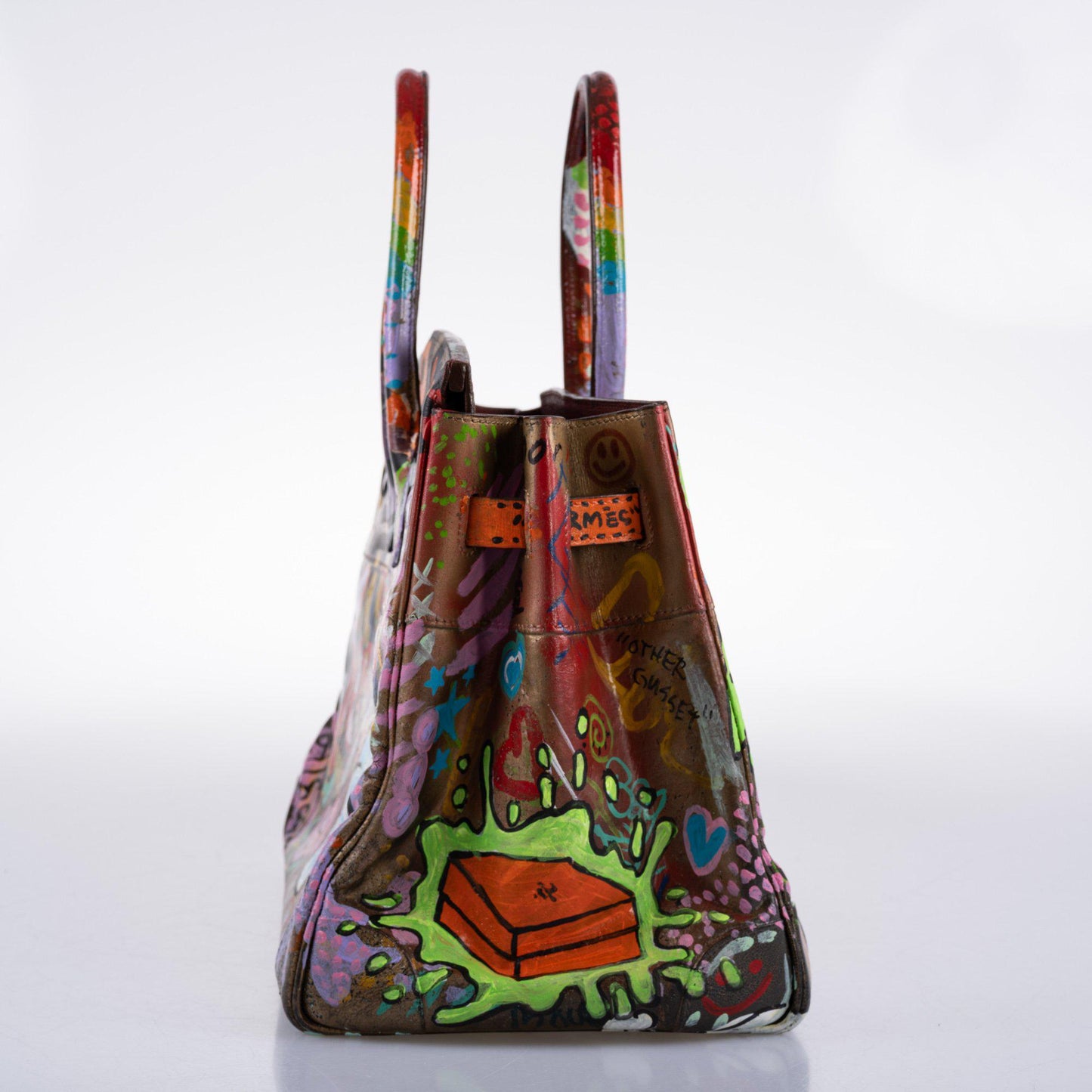 Vintage Hermes ‘Graffiti’ Birkin 35 Custom Painted Box Leather with Gold Hardware - 1998, B Square, Artwork 2021.