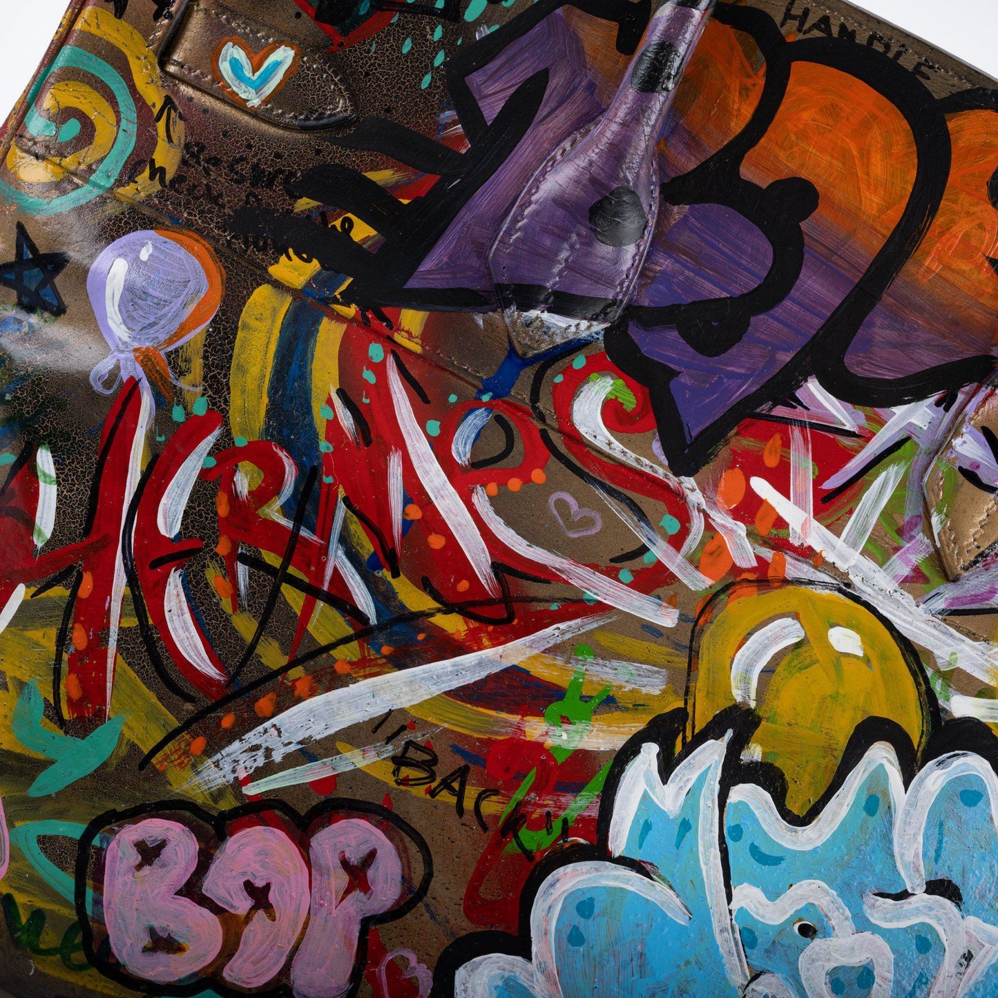 Vintage Hermes ‘Graffiti’ Birkin 35 Custom Painted Box Leather with Gold Hardware - 1998, B Square, Artwork 2021.