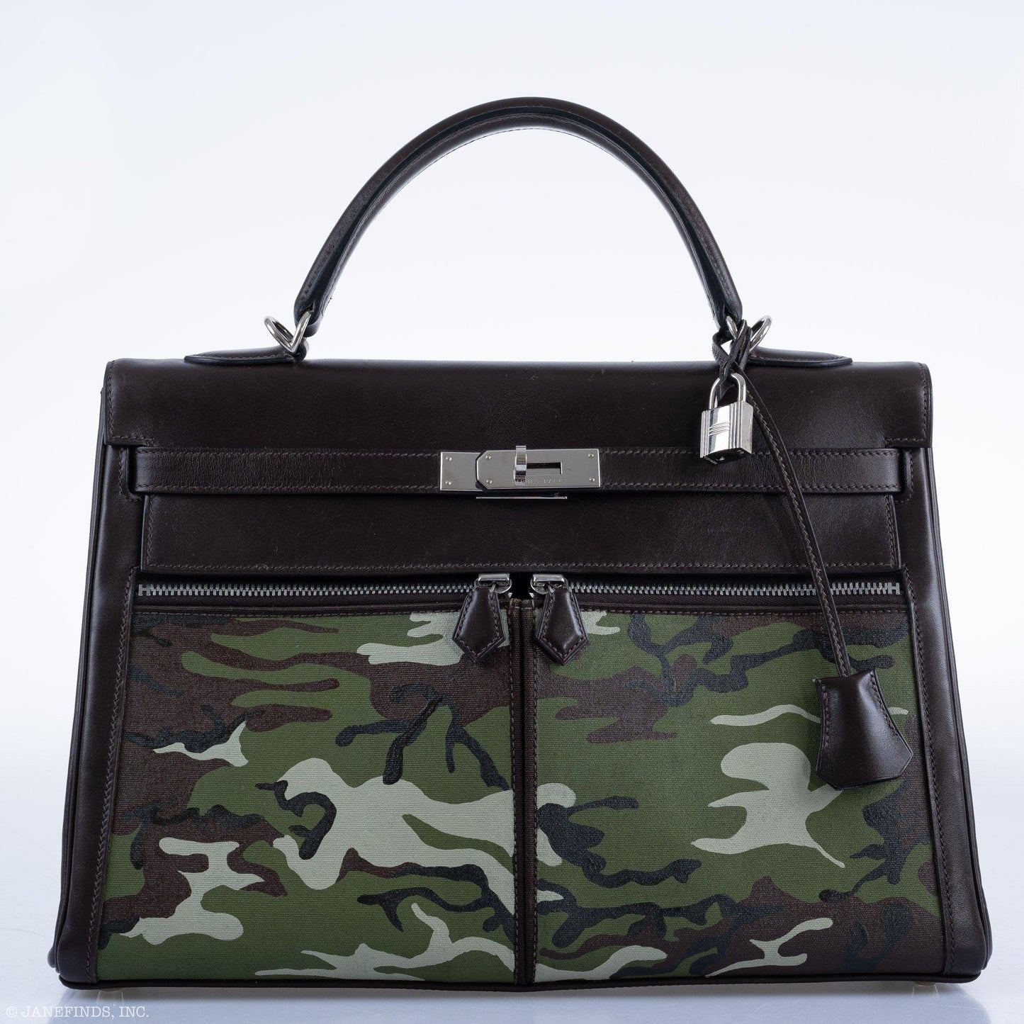 Vintage Hermes Kelly Lakis 35 Chocolate Box & Toile Camouflage Painting Palladium Hardware