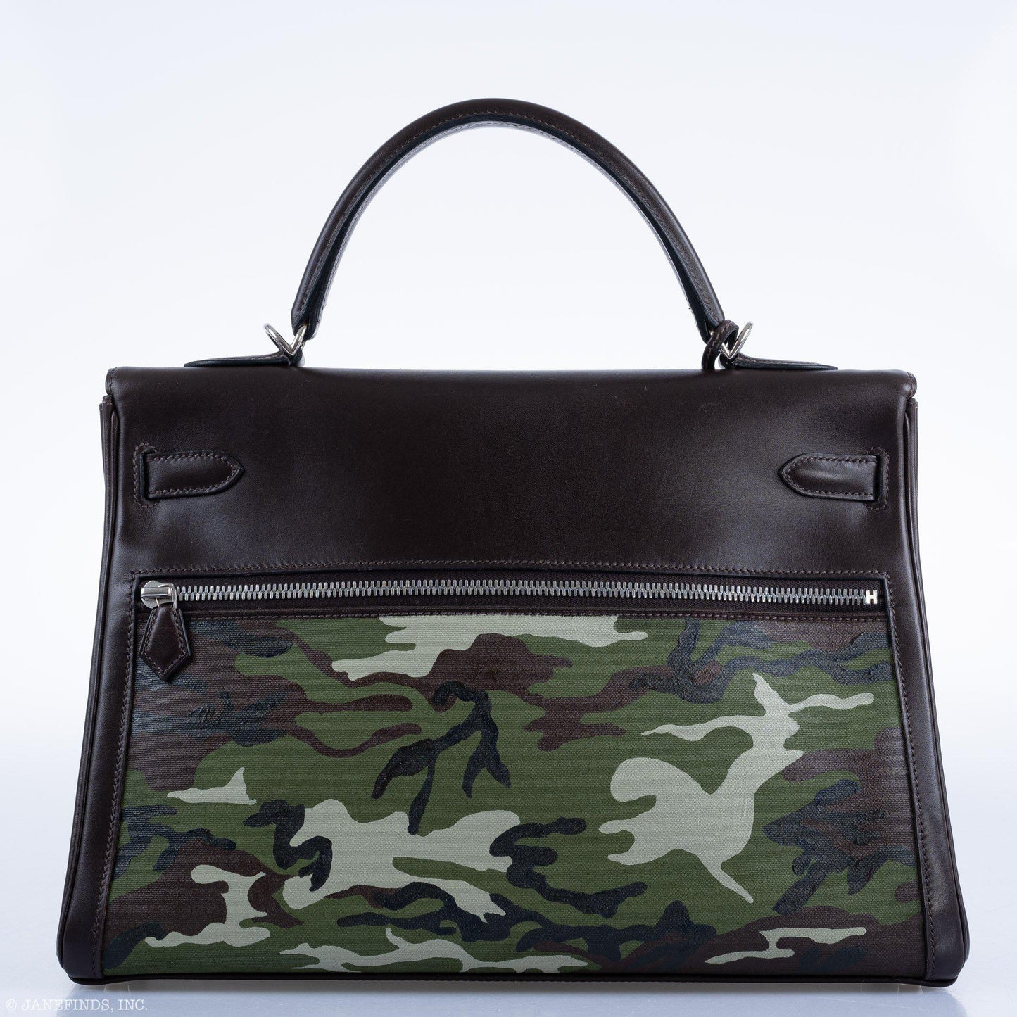 Vintage Hermes Kelly Lakis 35 Chocolate Box & Toile Camouflage Painting Palladium Hardware