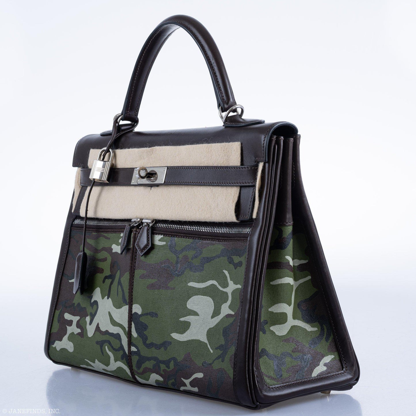 Vintage Hermes Kelly Lakis 35 Chocolate Box & Toile Camouflage Painting Palladium Hardware