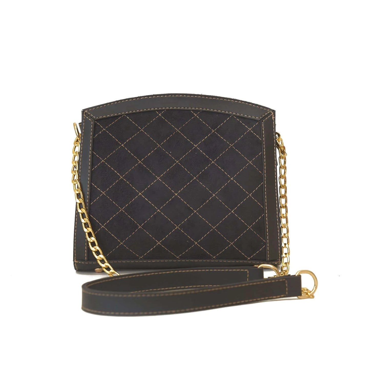 Classic Quilted Brown Handbag with Gold Chain Strap