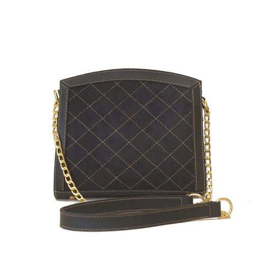 Classic Quilted Brown Handbag with Gold Chain Strap