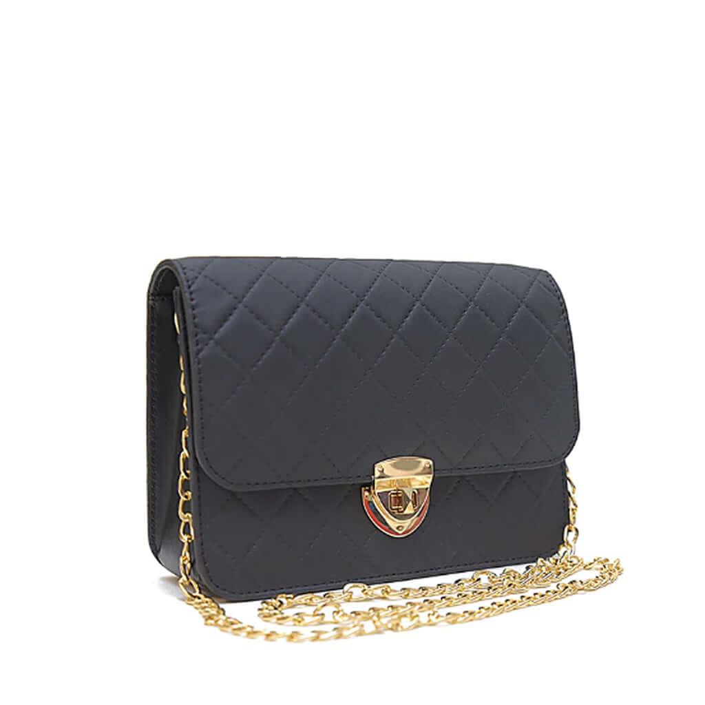 Elegant Quilted Black Crossbody Bag with Gold Chain Strap