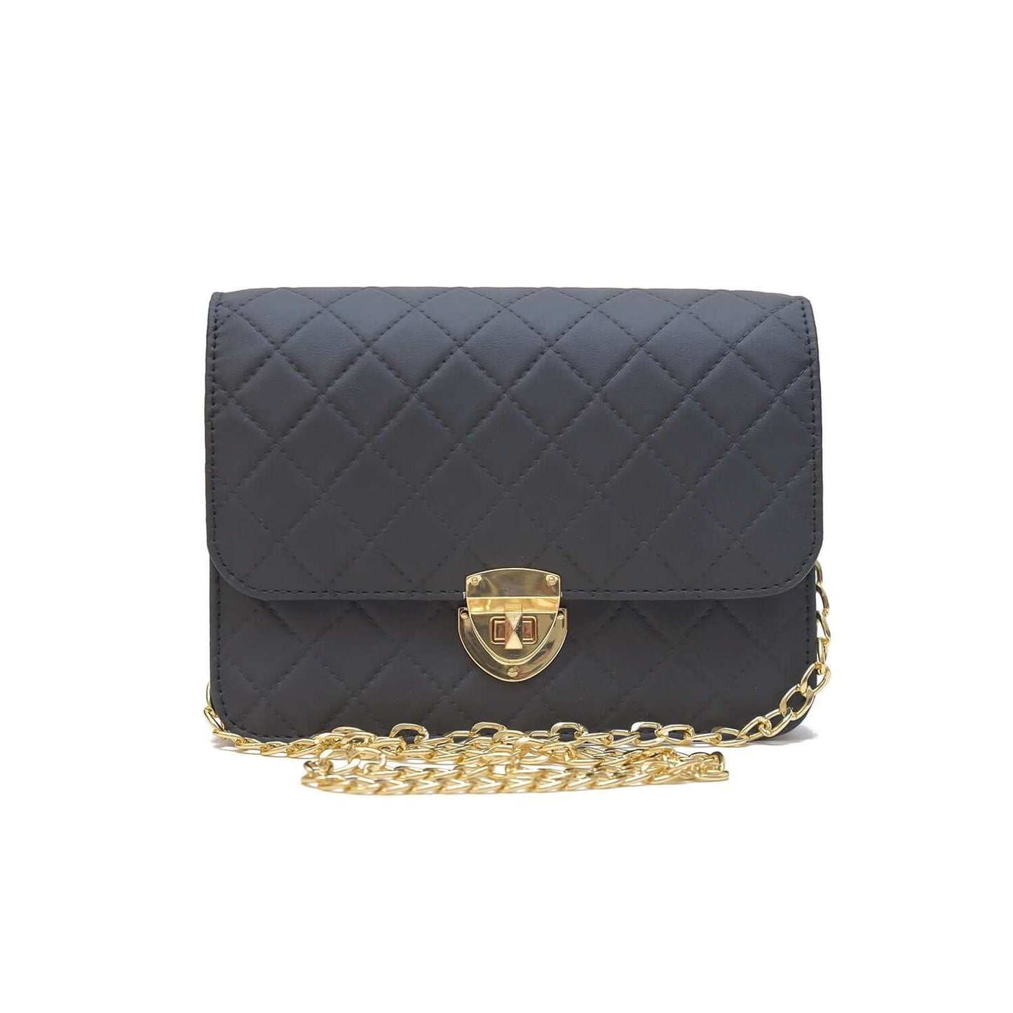 Elegant Quilted Black Crossbody Bag with Gold Chain Strap