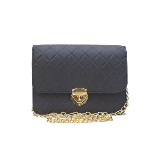Elegant Quilted Black Crossbody Bag with Gold Chain Strap