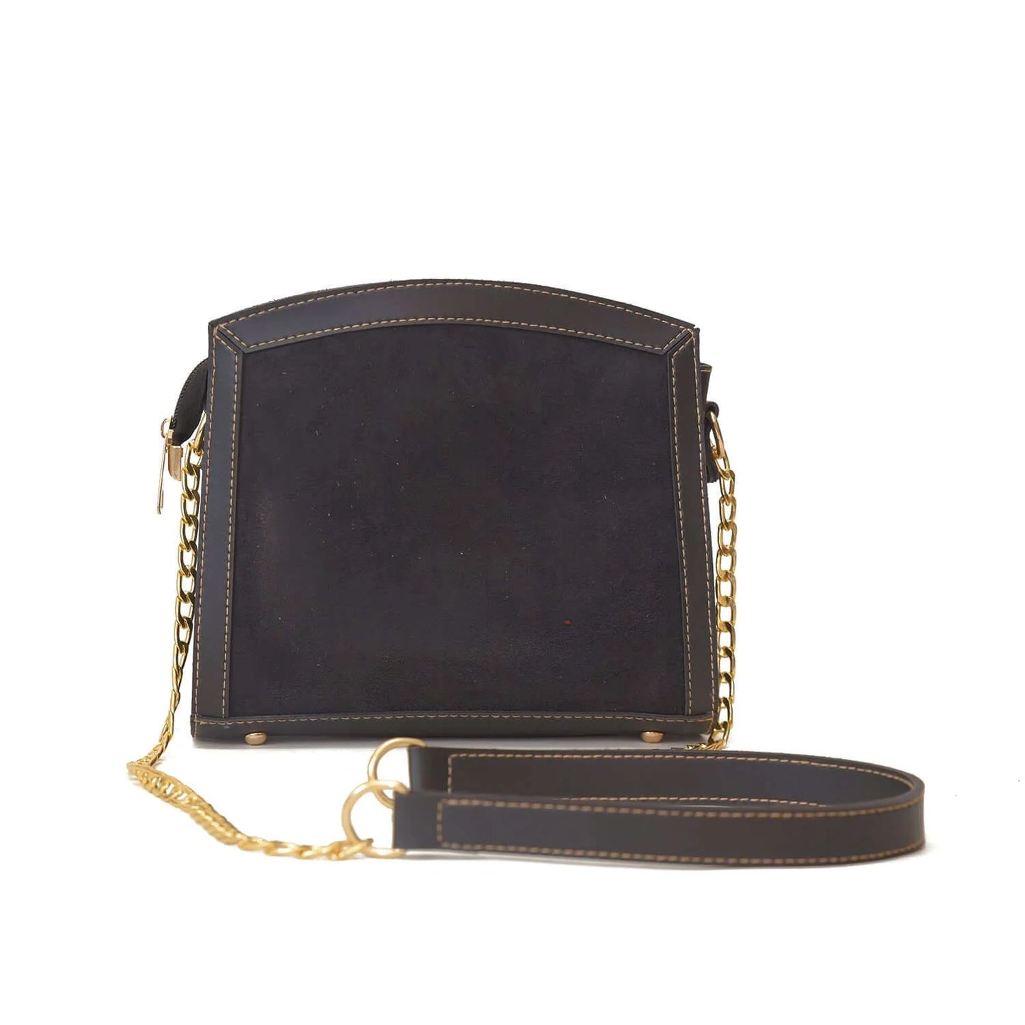 Classic Quilted Brown Handbag with Gold Chain Strap