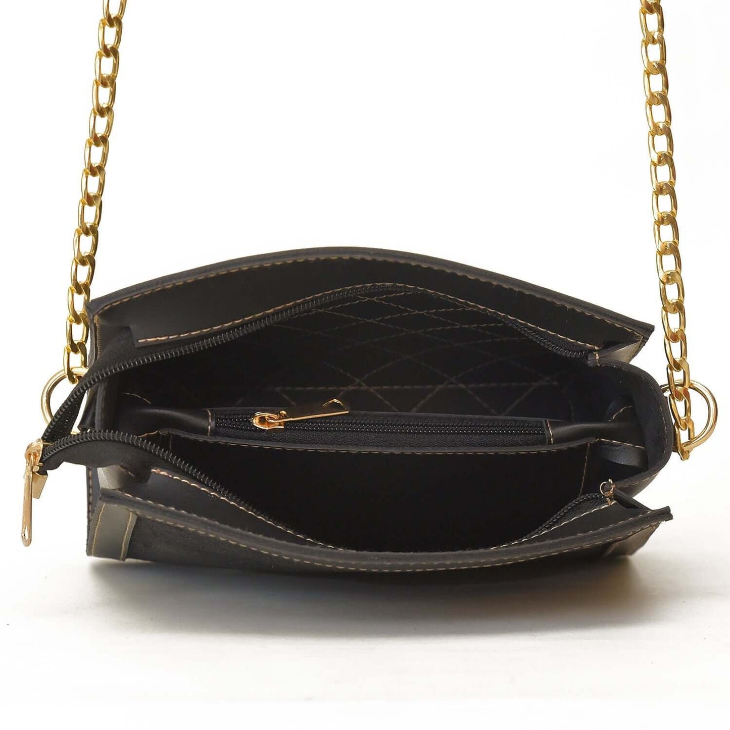 Classic Quilted Brown Handbag with Gold Chain Strap